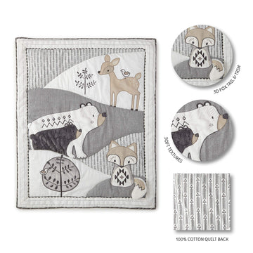 Levtex Baby - Bailey Crib Bed Set - Baby Nursery Set - Charcoal, Taupe, White - Neutral Forest Theme - 5 Piece Set Includes Quil