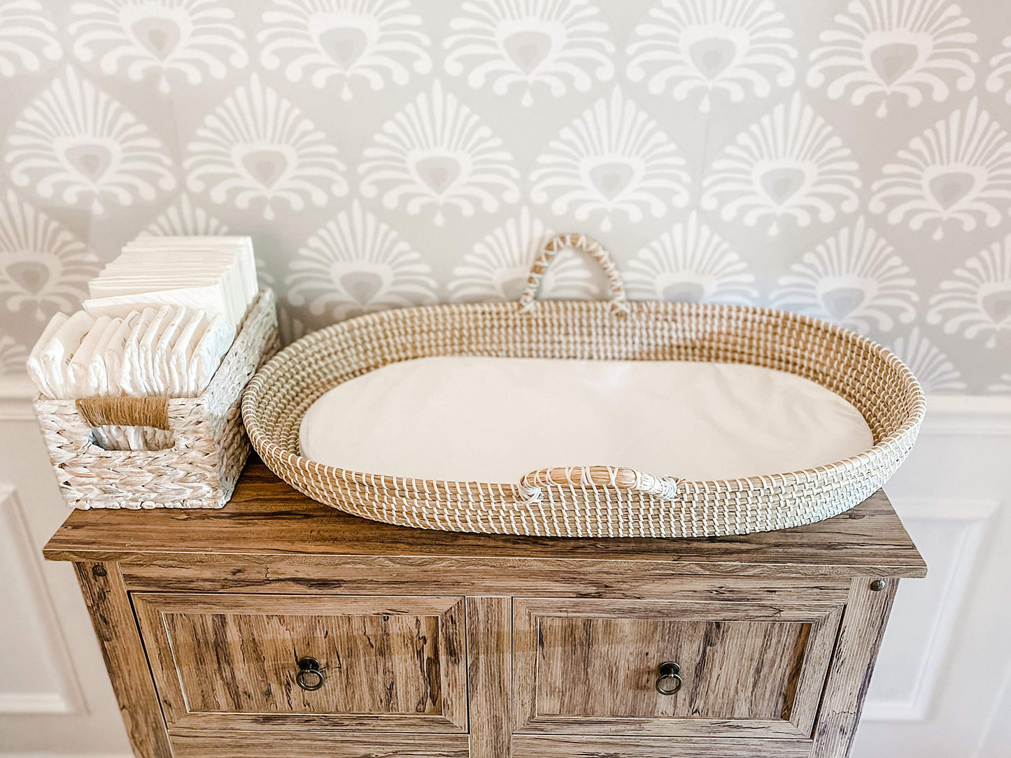 Seagrass Baby Changing Basket With Waterproof Pad | Portable Diaper Changing Topper For Dresser Or Table | A Nursery Essential