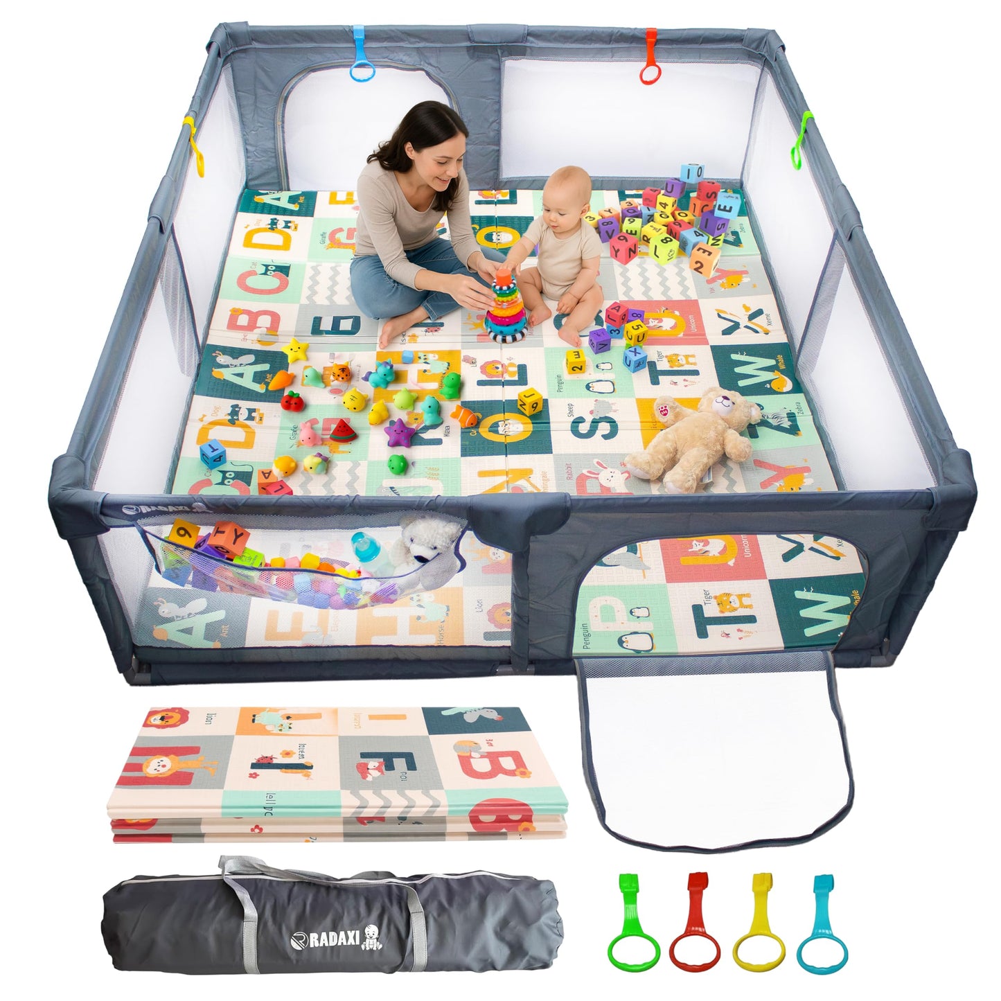 Baby Playpen with Mat 71x59 Inch Large Playpen for Babies and Toddlers Playard with Zipper Gate Safety Fence Play Pen with Soft