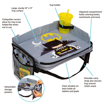 J.L. Childress Dc Comics Batman 3-In-1 Travel Tray & Ipad Tablet Holder - Car Seat Lap Tray For Toddlers, Kids - Use On Airplane