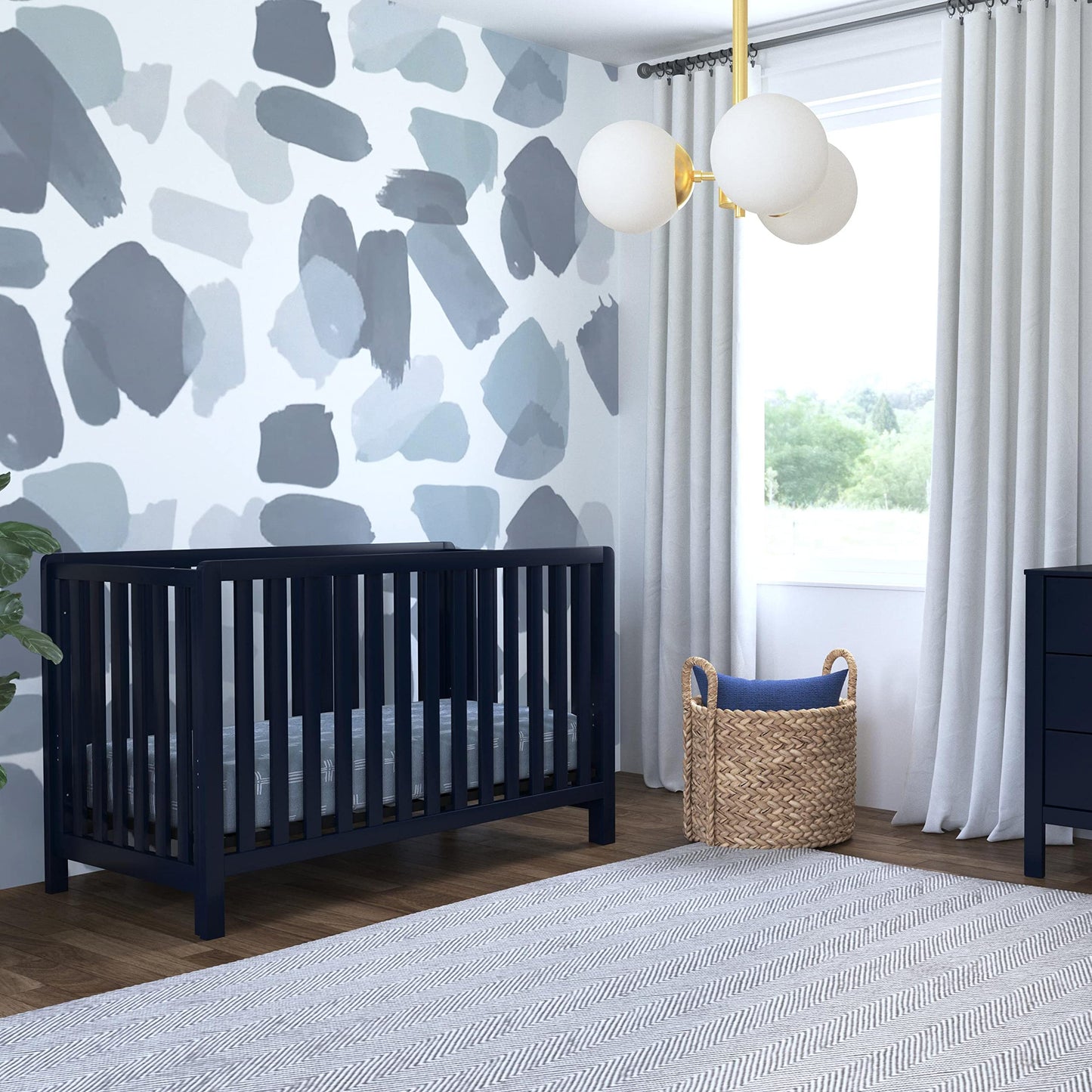 Carter'S By Davinci Colby 4-In-1 Low-Profile Convertible Crib In Navy Blue, Greenguard Gold Certified