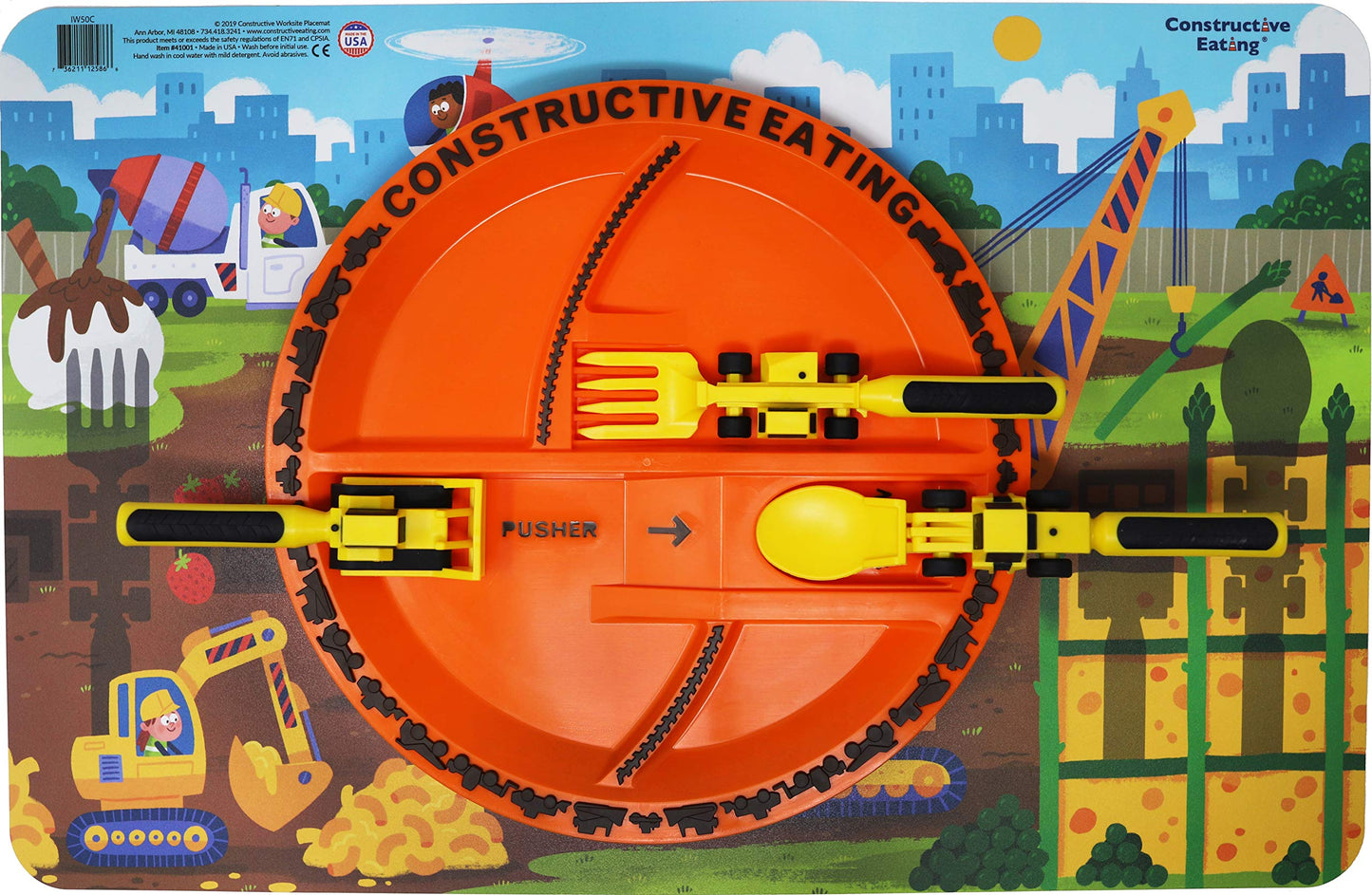 Constructive Eating Made In Usa Toddler Dining Set: Kids Placemats For Dining Table With Construction Plate & Utensils, Perfect