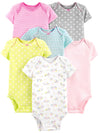 Simple Joys By Carter'S Baby Girls' 6-Pack Short-Sleeve Bodysuit, Multicolor/Ducks/Floral/Polka Dot/Stripe, 0-3 Months