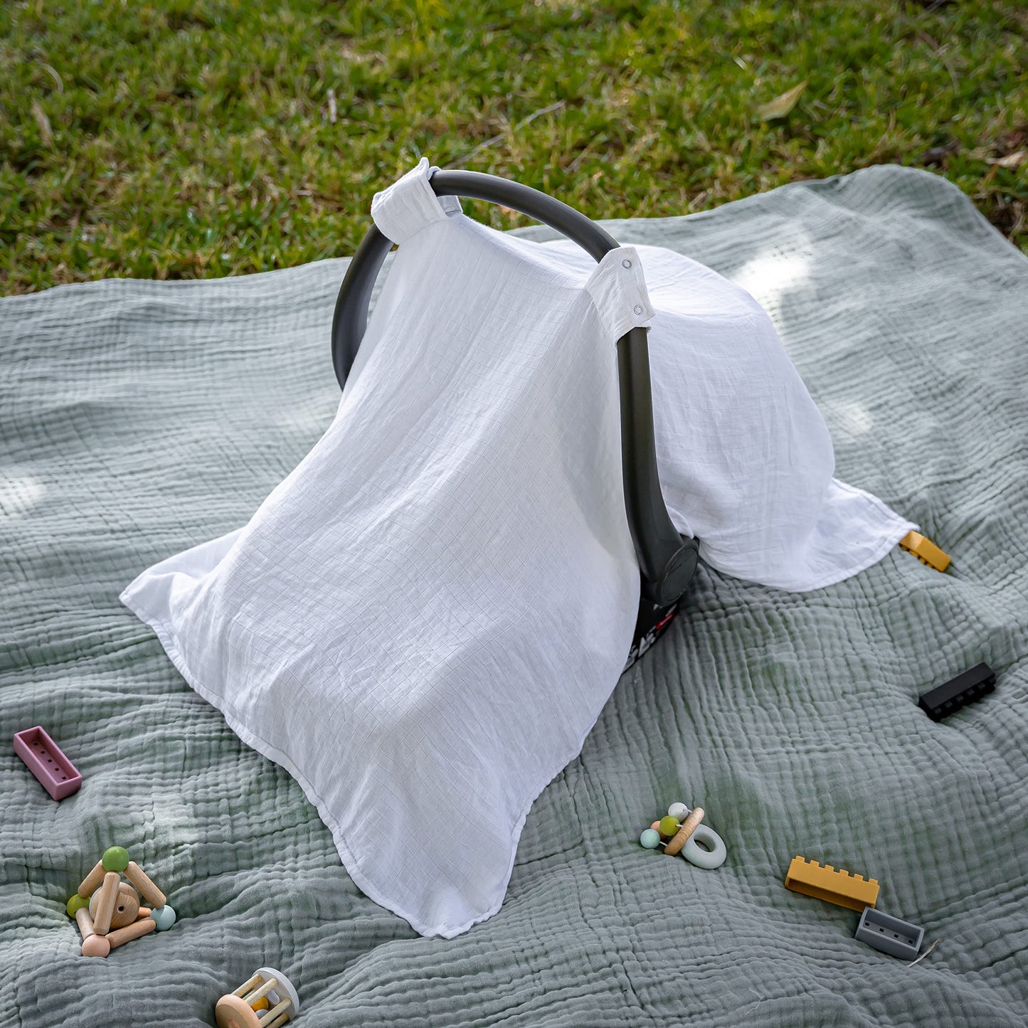 Muslin Cotton Baby Car Seat Cover, Universal Fit Carseat Canopy Covers For Babies, Girls And Boys By Comfy Cubs (White)