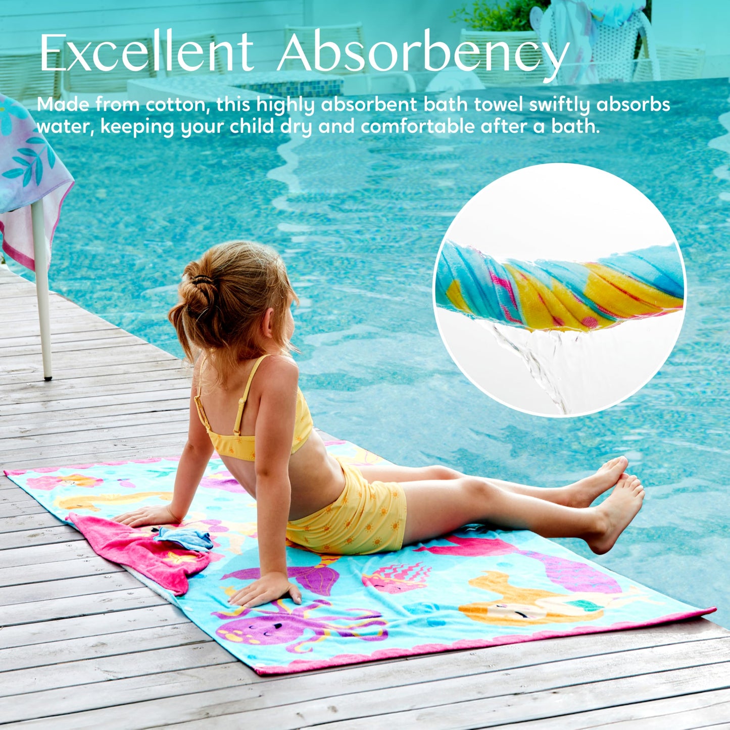 Joiedomi Mermaid Hooded Towels For Kids - Soft 100% Cotton Kids Beach Towel - 30' X 50' For 3-10 Years Boys Girls - Beach Hood