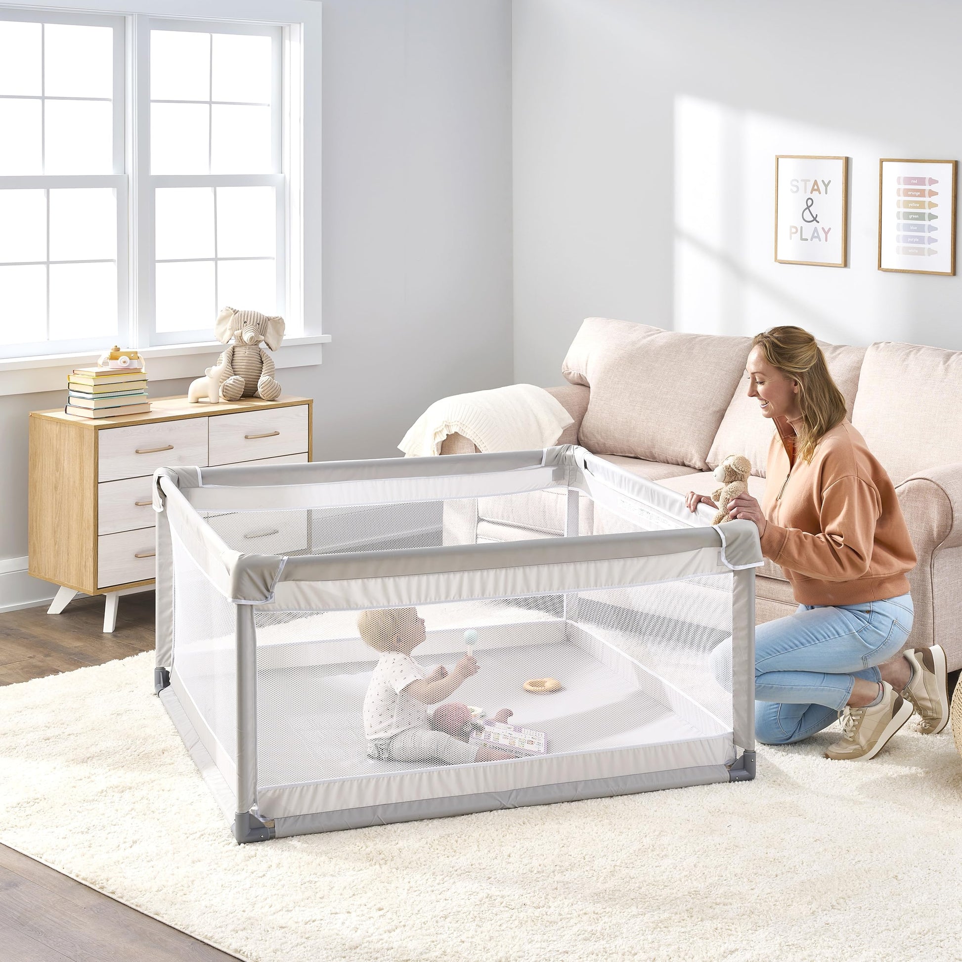 Regalo Soft Sided Playpen For Babies And Toddlers, Award Winning Brand Gray Mesh, For 6 To 24 Months Old, 27 Inches Tall, Indoor