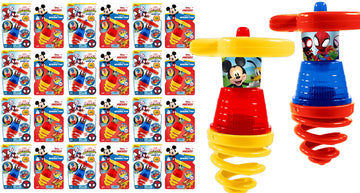 Ja-Ru Disney Mickey Mouse & Marvel Spiderman Light Up Spinner Toy (2 Units) Led Light Spring Spinning Tops For Kids. Classroom T