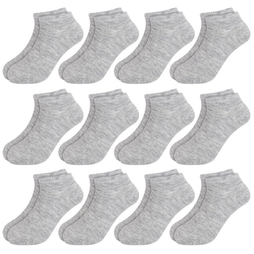 Booph 12 Pairs Kids Ankle Socks Boys Girls Half Cushion Socks 9-12 Years Grey