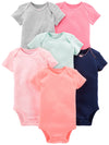 Simple Joys By Carter'S Baby Girls' 6-Pack Short-Sleeve Bodysuit, Multicolor/Solid Colors, Newborn