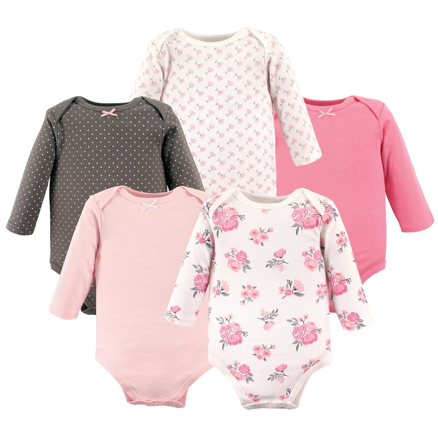 Hudson Baby Unisex Baby Cotton Long-Sleeve Bodysuits, Basic Pink Floral, 12-18 Months Us