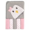 Luvable Friends Unisex Baby Hooded Towel With Five Washcloths,Cotton,Polyester, Penguin, One Size