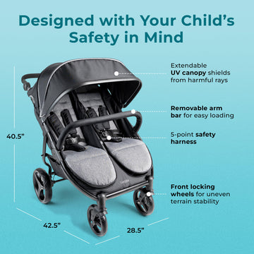 Gaggle By Foundations Roadster Duo Side By Side Double Stroller | Lightweight Compact Double Stroller For Toddlers | Easy To Fol