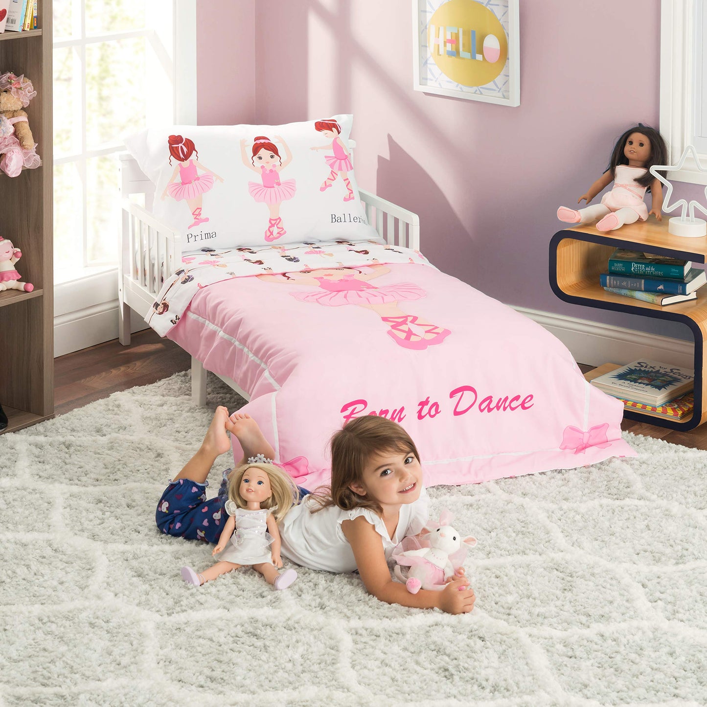 Everyday Kids 4 Piece Toddler Bedding Set -Born To Dance Ballerina- Includes Comforter, Flat Sheet, Fitted Sheet And Reversible