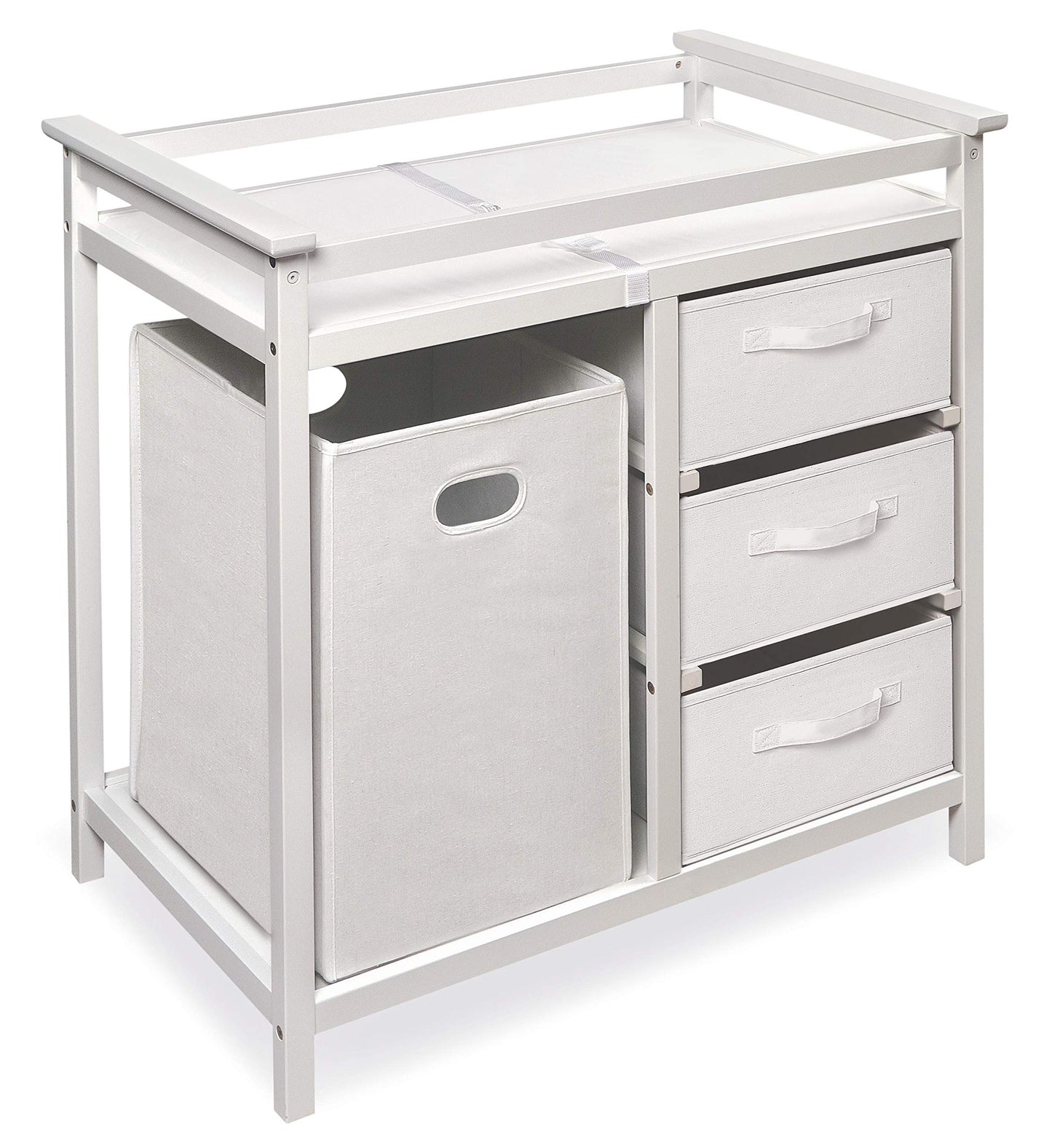 Badger Basket Modern Baby Changing Table With Laundry Hamper, 3 Storage Baskets, Pad, Fresh Whitewhite