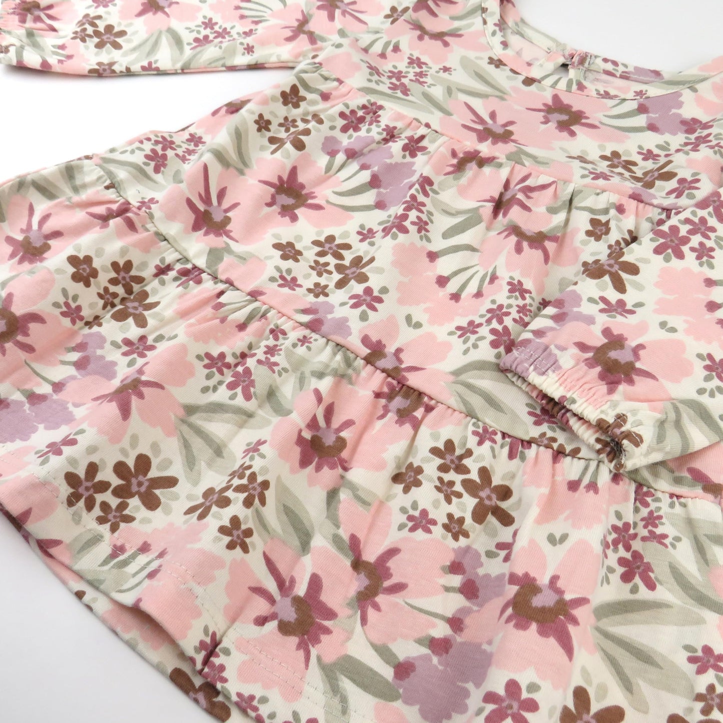 Honestbaby Long Sleeve Tiered Dress,Girl,Painted Floral Pink,4T