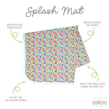 Bapronbaby Rainbow Watercolor Floral Splash Mat - Waterproof Catch-All For Under High Chairs, Floors, Tables, Playtime Or Arts &
