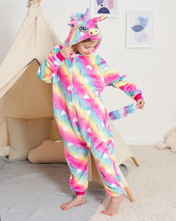 Kids Unicorn Onesie Animal One Piece Pajamas Halloween Costumes (Color Love, 6-8 Years)