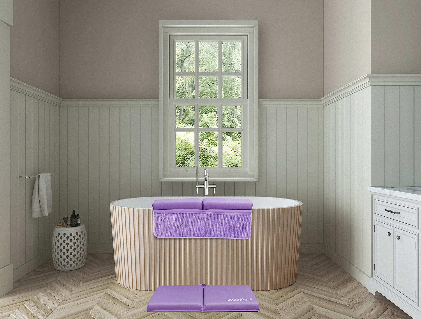 Kneejoys Bath Kneeler And Elbow Rest Pad For Baby - Memory Foam Kneeling Mat For Tub And Bath Toy Organizer