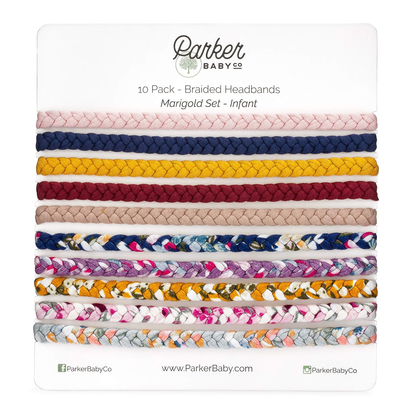 Parker Baby Co. Braided Headbands, Assorted (Pack of 10) Hair Accessories for Girls - Marigold Set