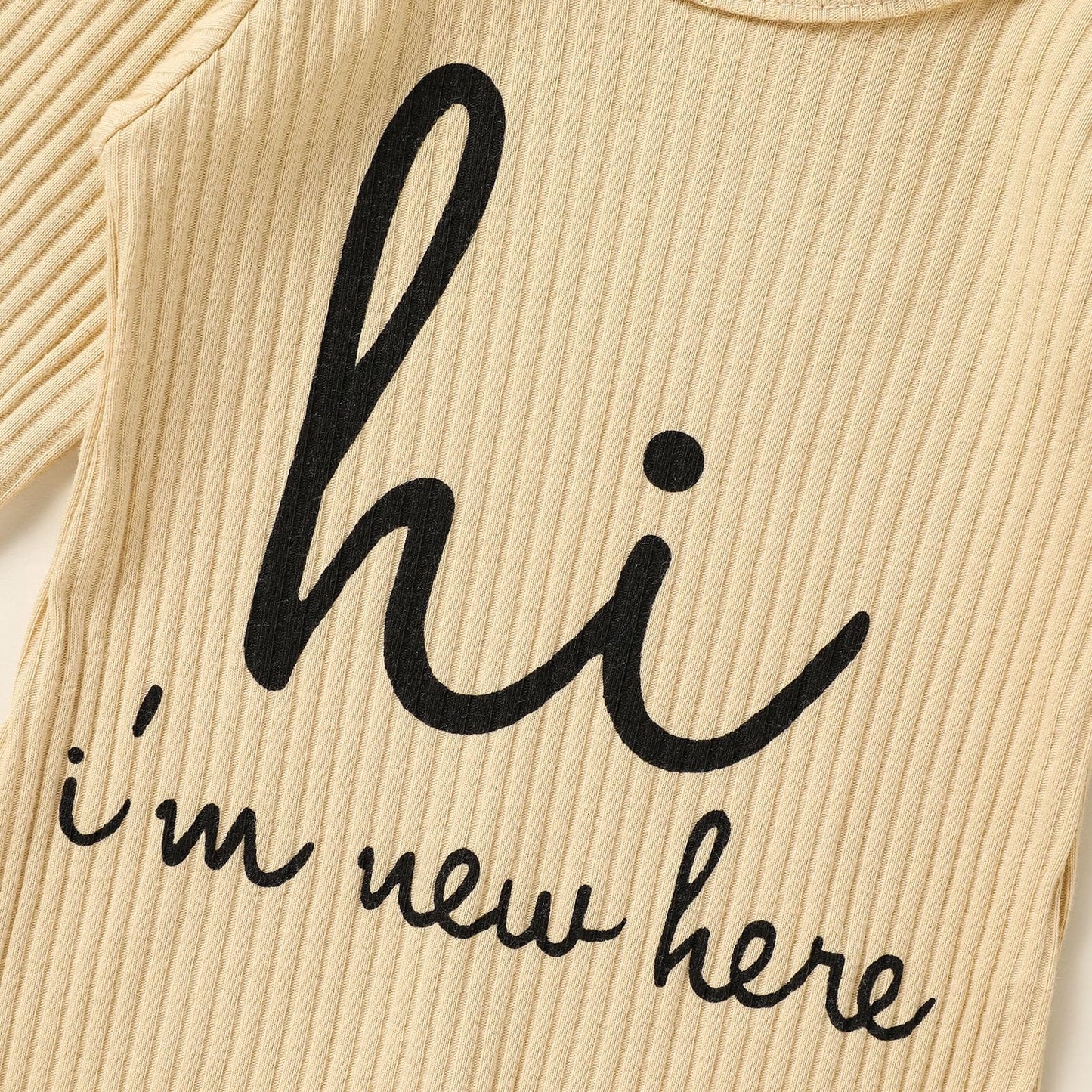 Grnshts Newborn Baby Boy Romper Coming Home Outfits Letter Print Knitted Jumpsuit+Hat+Gloves 3Pcs Clothes Set (Apricot, 1-3 Mont