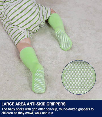 Sdbing Baby Boys Girls Grips Socks Infant Toddlers Kids Non Slip Warm Thick Cotton Ankle Crew Socks With Grippers (1-3T, 6 Pairs