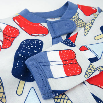 Honestbaby Baby Celebration Sleep & Play Footed One-Piece Pajama Sleeper 100% Organic Cotton, Ice Cream Independence, 3-6 Months