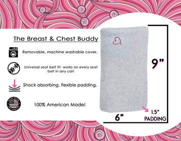The Breast & Chest Buddy - Seatbelt Cushion For Open Heart Surgery, Mastectomy And Chest Reconstruction Sites - Solid Gray With