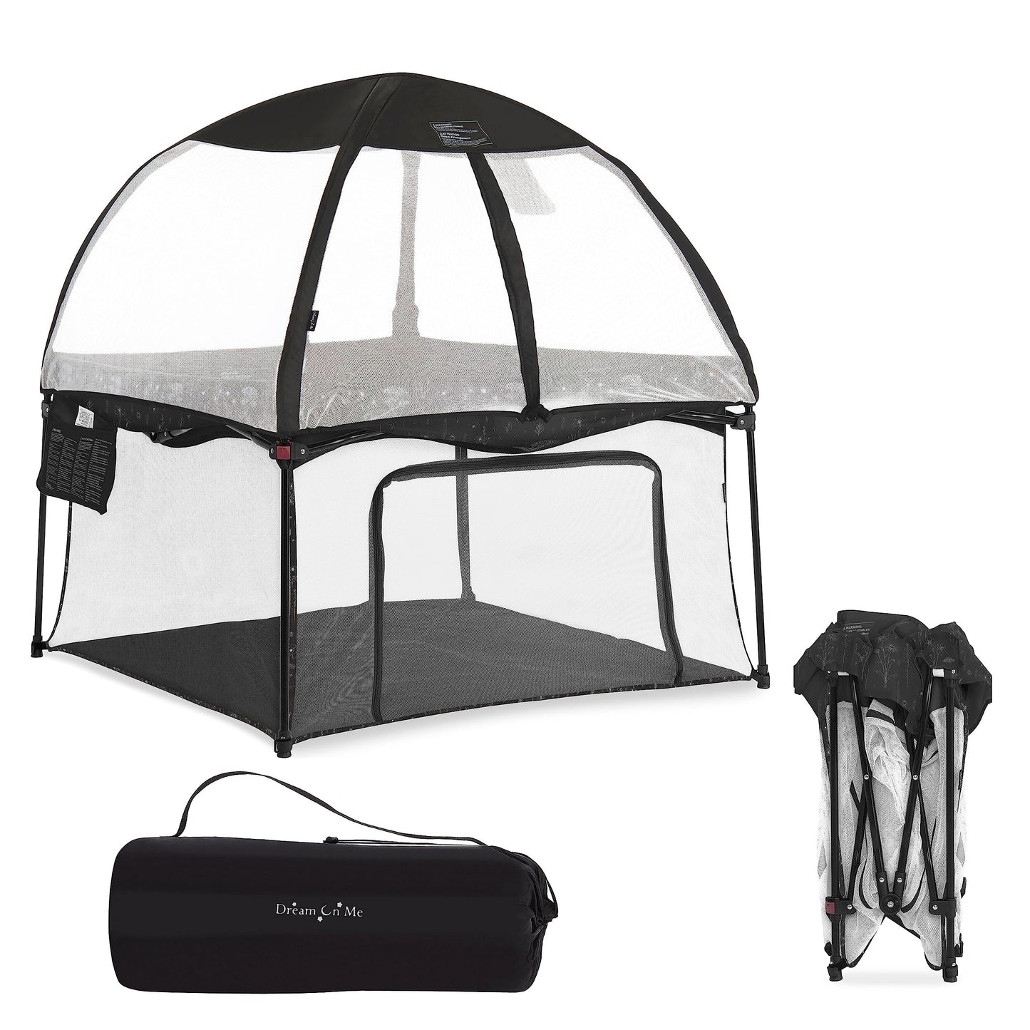 Dream On Me Ziggy Square Playpen With Canopy | Baby Playpen | Portable And Lightweight | Playpen For Babies And Toddler | Black