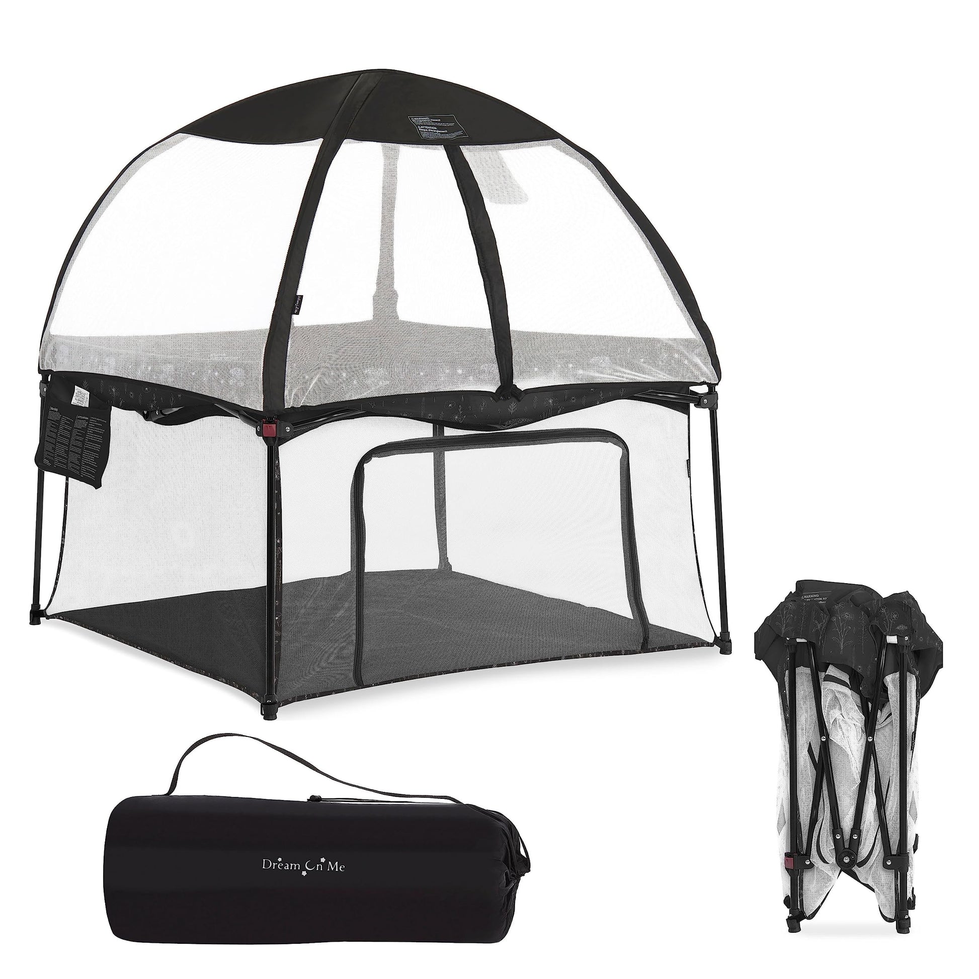 Dream On Me Ziggy Square Playpen With Canopy | Baby Playpen | Portable And Lightweight | Playpen For Babies And Toddler | Black