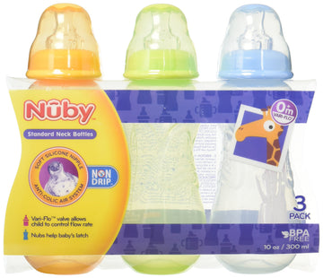 Nuby No-Drip Tinted Bottle 3Pk 10 Ounce - Assorted Colors