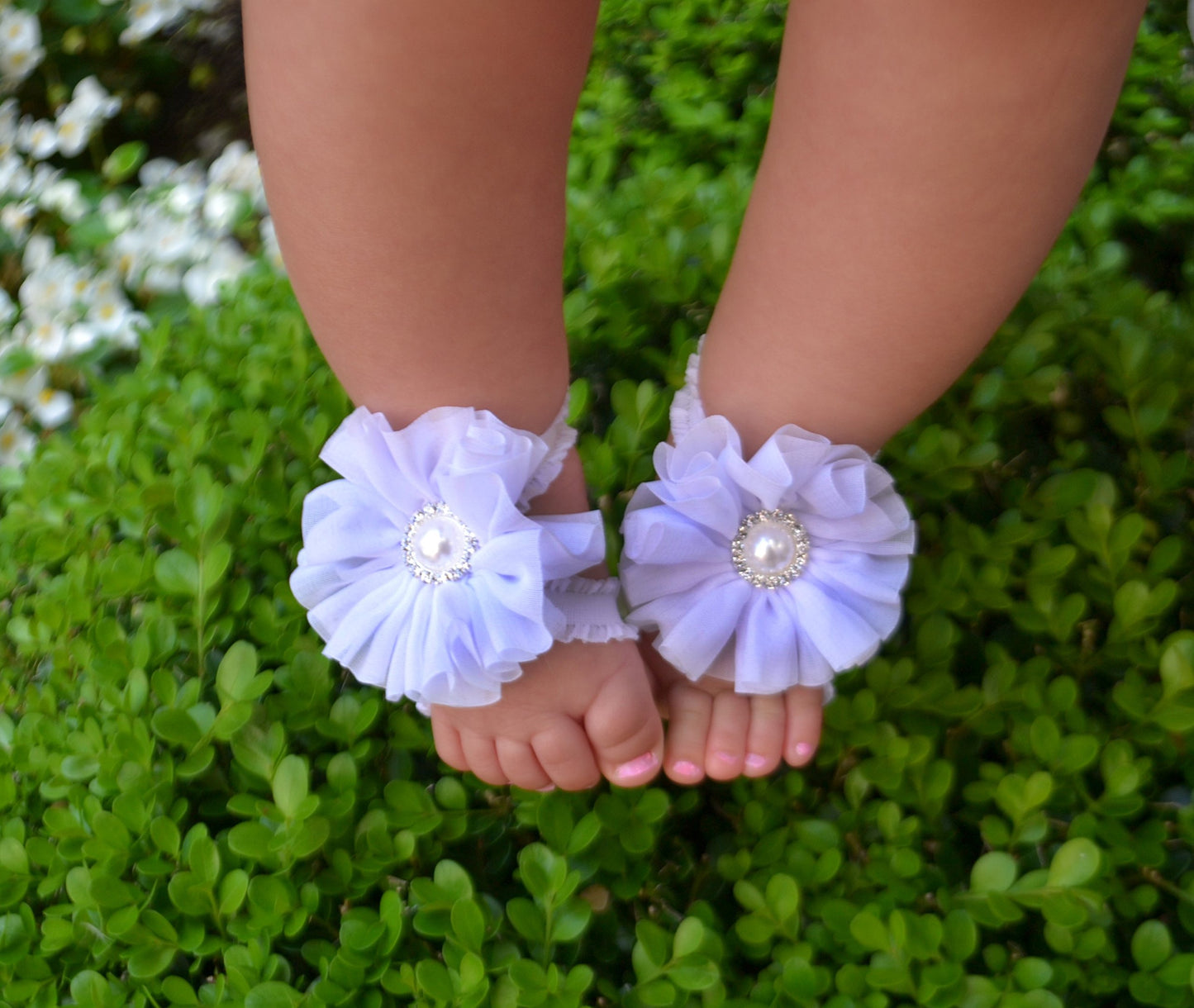 Cherished Moments 'Petals' Lavender Barefoot Baby Sandal And Headband Set With Flower Accent And Gift Boxed For Baby Girl Gift