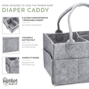 Parker Baby Diaper Caddy - Nursery Storage Bin And Car Organizer For Diapers And Baby Wipes - Gray, Large