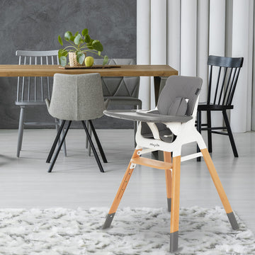 Dream On Me Nibble Wooden Compact High Chair In Light Grey | Light Weight | Portable |Removable Seat Cover I Adjustable Tray I B