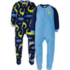 Gerber Baby Boys' Toddler Loose Fit Flame Resistant Fleece Footed Pajamas 2-Pack, Blue Dinos, 3-6 Months