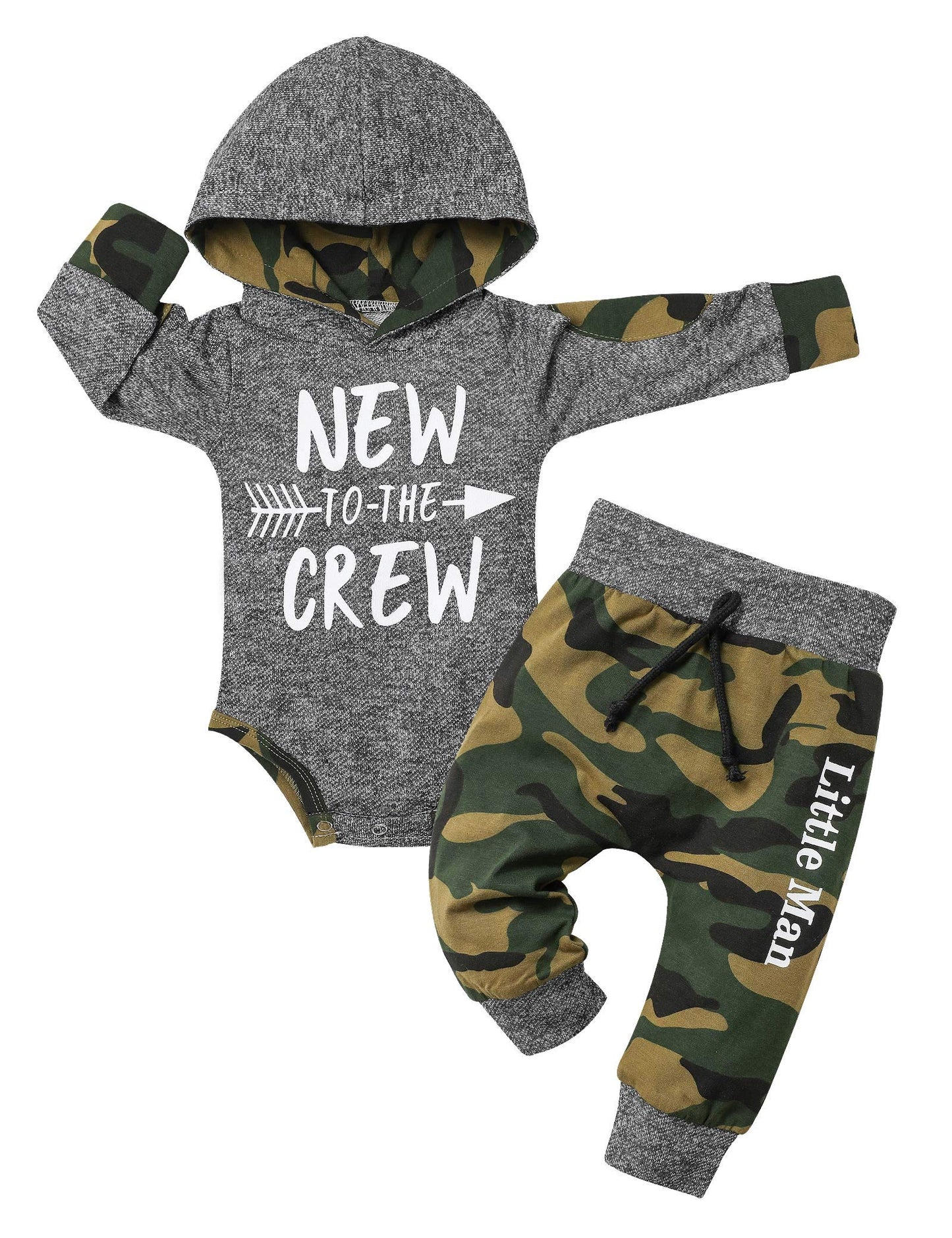 Fommy Baby Boy Clothes 3-6 Months Baby Boy Clothes New To The Crew Letter Print Hoodies+Camouflage Long Pants Camo 2Pcs Outfits