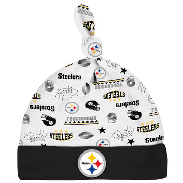 Gerber Nfl Pittsburgh Steelers 3 Pack Bodysuit Sleep N Play Footie Cap Registry Gift Set, Black/White Pittsburgh Steelers, 0-3M