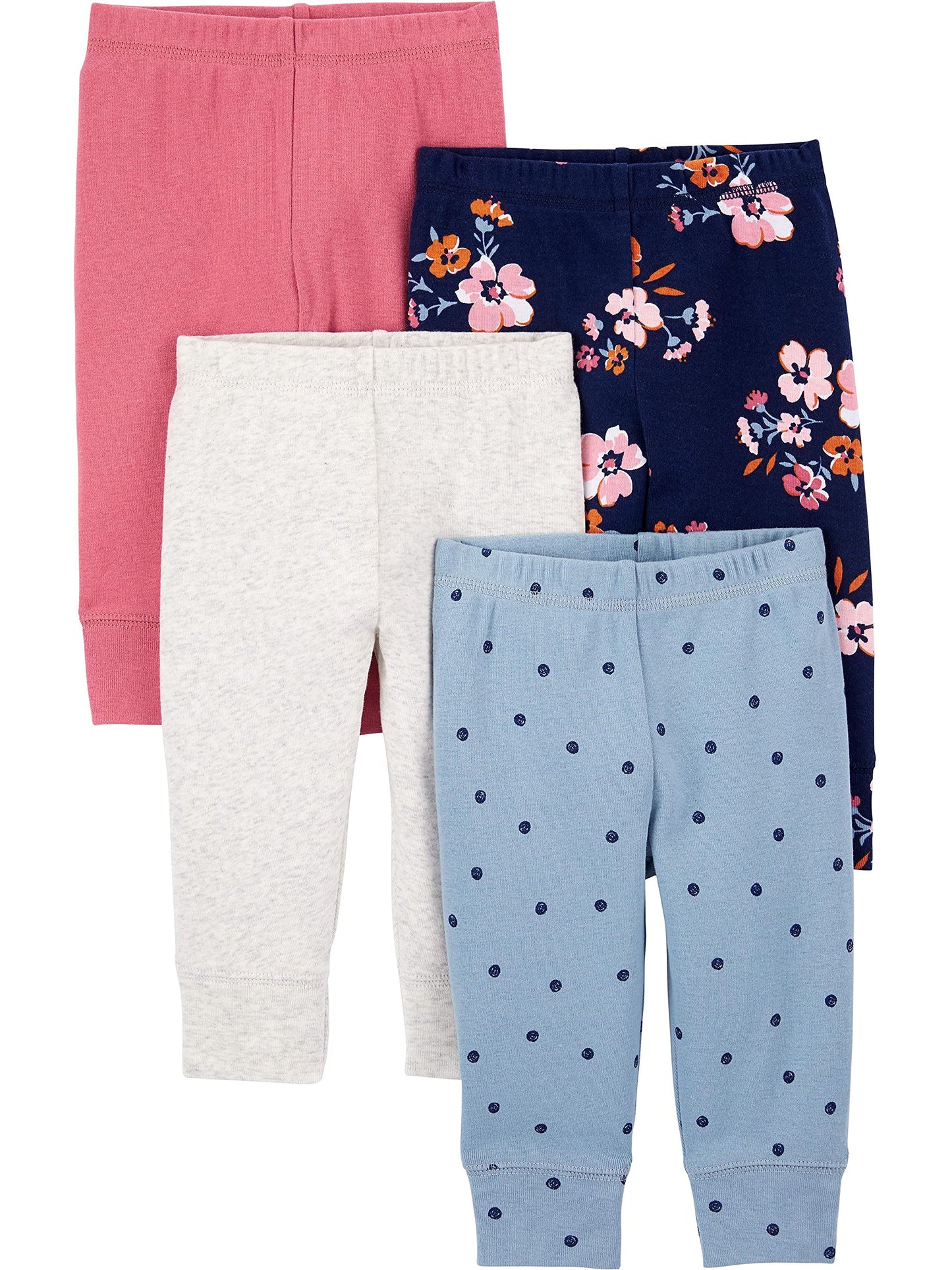 Simple Joys By Carter'S Baby Girls' 4-Pack Pant, Ivory/Light Blue Dots/Navy Floral/Pink, 6-9 Months