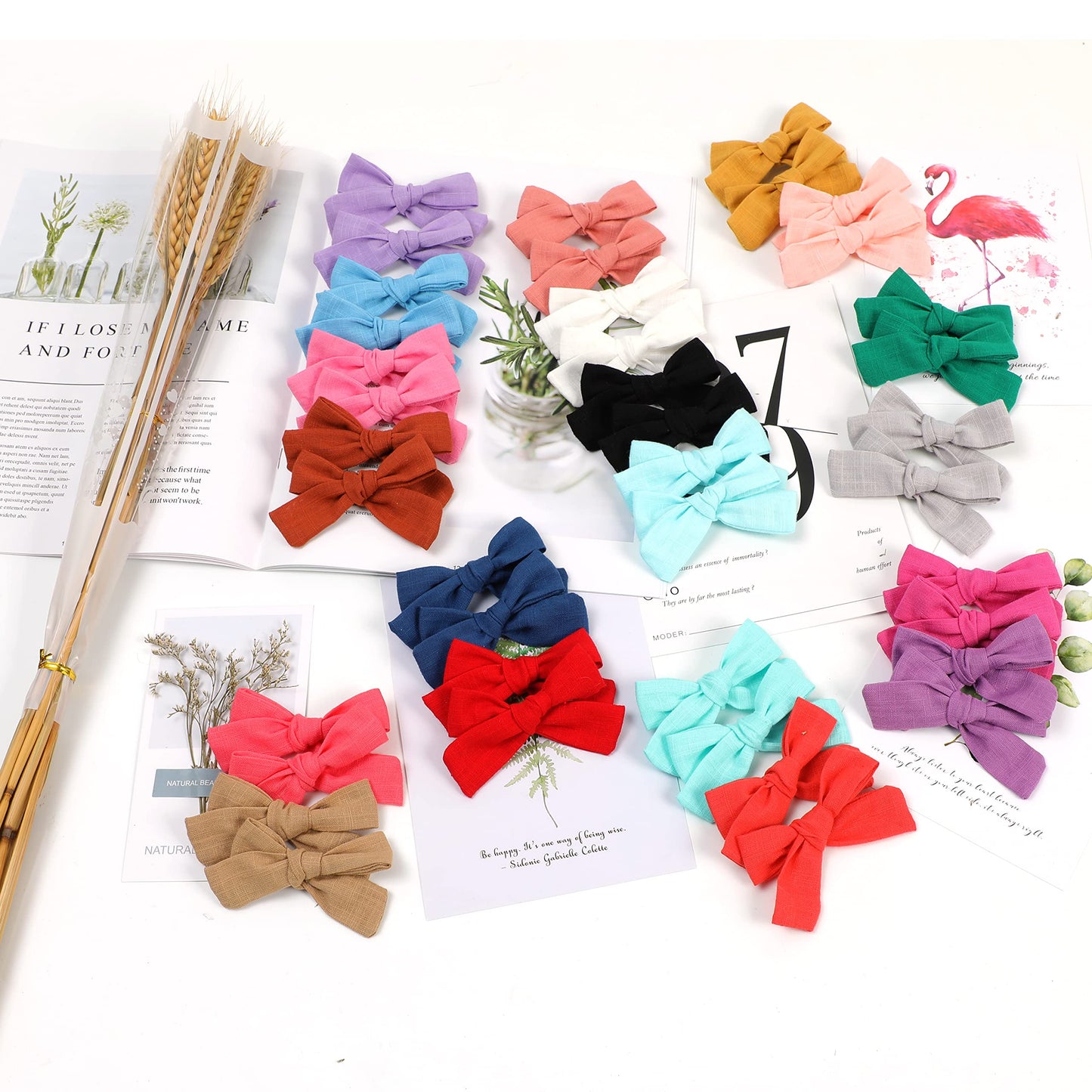 40Pcs Linen Hair Bows And Accessories - Baby Girl Pigtail Clips, Neutral Fabric Bows For Little Girls