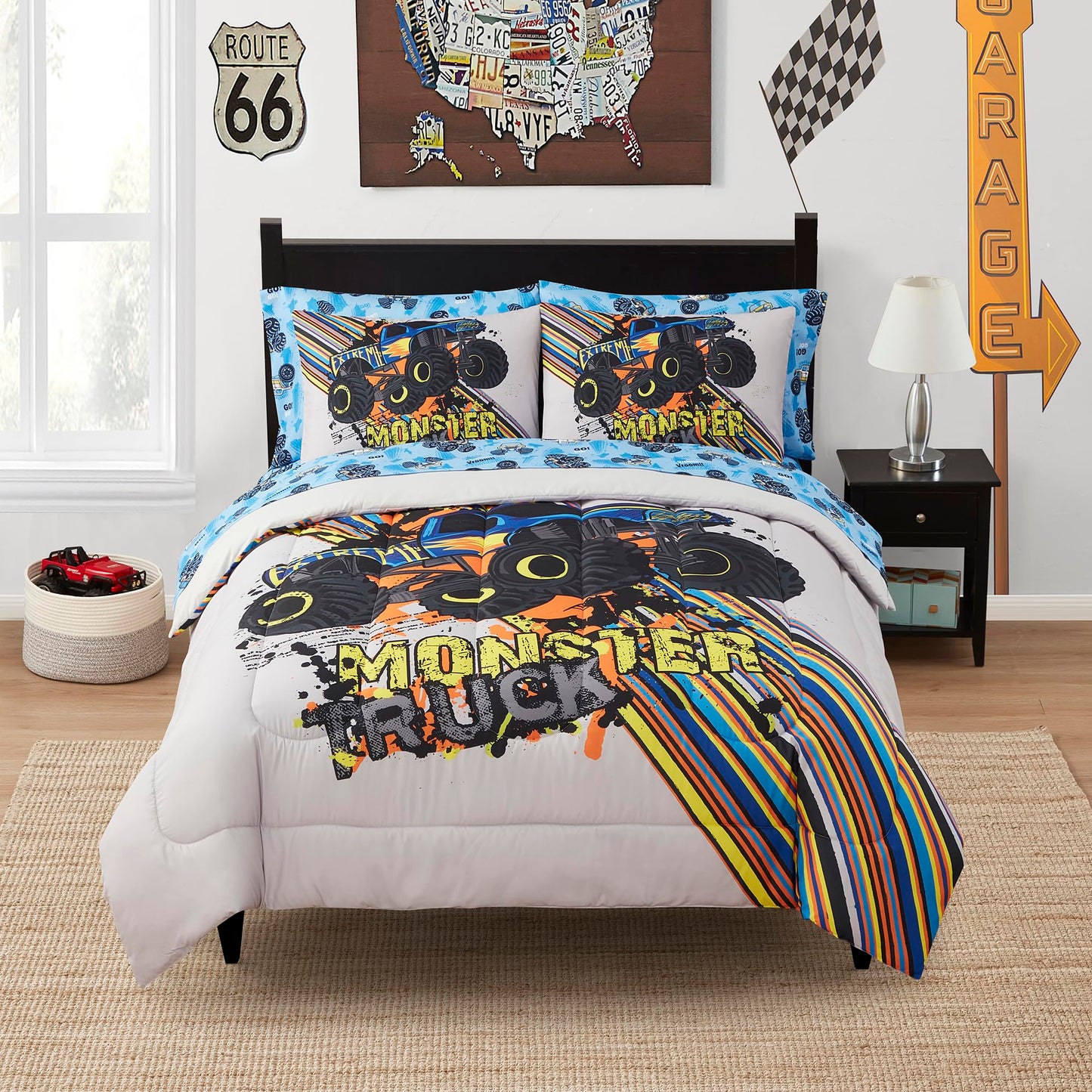 Kids Bedding Set Bed In A Bag For Boys And Girls Toddlers Printed Sheet Set And Comforter, Full, Monster Truck