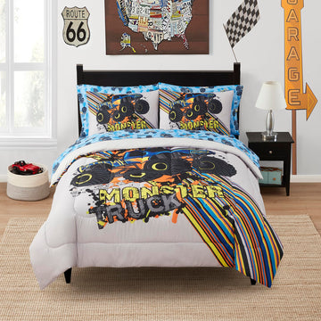 Kids Bedding Set Bed In A Bag For Boys And Girls Toddlers Printed Sheet Set And Comforter, Full, Monster Truck
