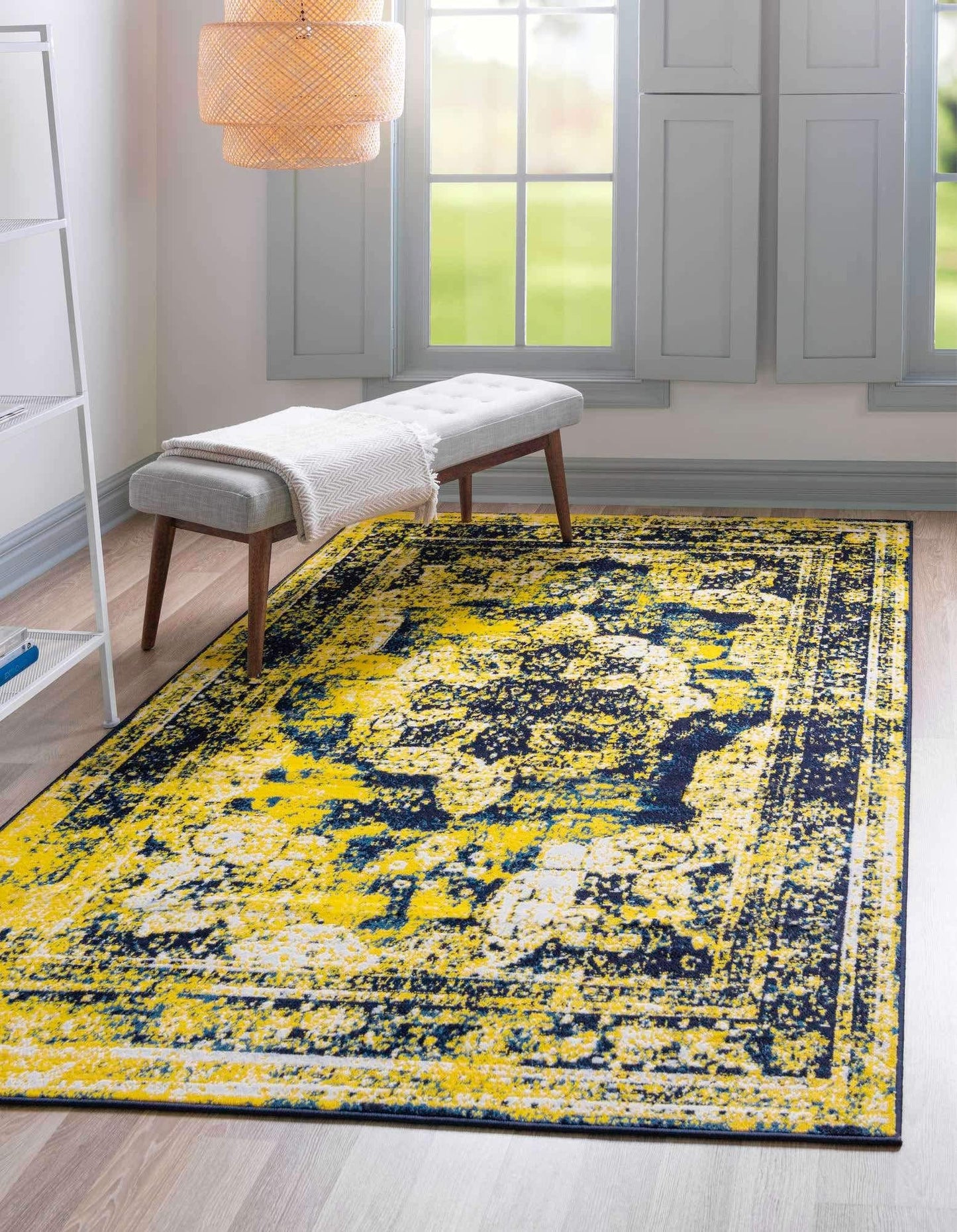 Unique Loom Sofia Collection Area Rug - Salle Garnier (6 1 X 9, Navy Blue Yellow)