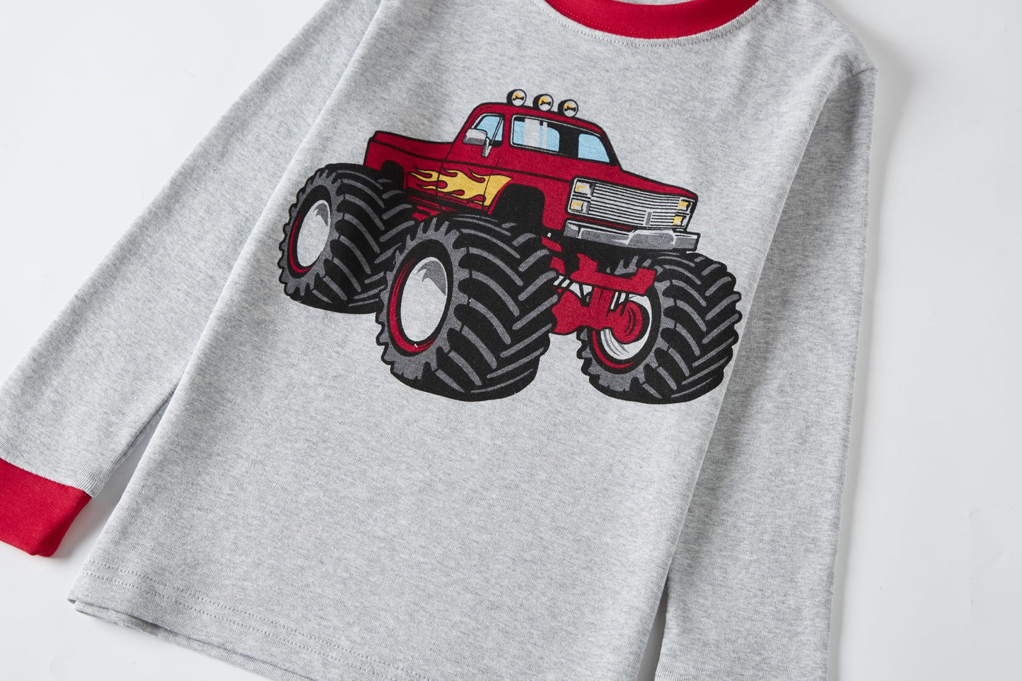 Boys Monster Truck Pajamas Children Long Sleeve Cotton Sleepwear Toddler 2 Piece Grey Pj Kids Winter Pjs Set 8T