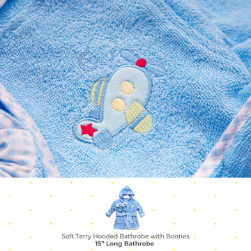 Spasilk Hooded Terry Bathrobe With Booties, Blue Plane, One Size