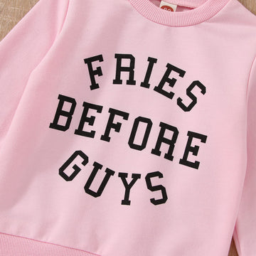 Toddler Baby Girl Valentines Day Outfit Crewneck Sweatshirt Long Sleeve Pullover Sweater Shirt Spring Clothes (Fries Before Guys