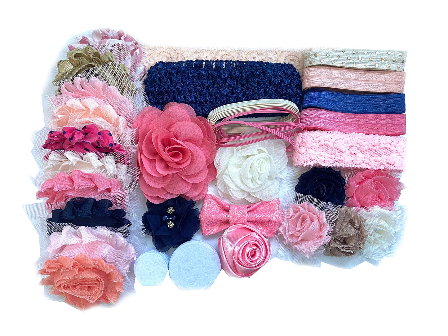 Bowtique Emilee Mini Headband Kit Makes 15 Headbands, Diy Baby Headband Kit - Navy And Peach