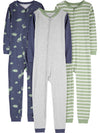 Simple Joys By Carter'S Baby Boys' Toddler 3-Pack Snug Fit Footless Cotton Pajamas, Grey Heather/Olive Dinosaur/Stripe, 4