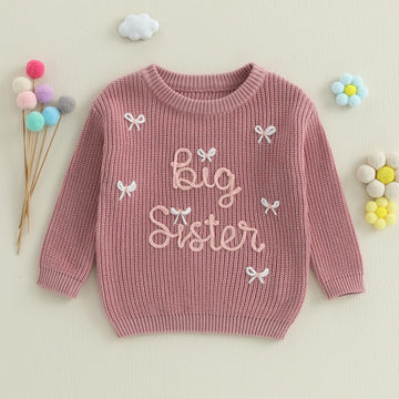 Amnnchya Toddler Infant Baby Girl Knit Sweater Big Sister Little Sister Matching Outfits Long Sleeve Pullover Sweatshirt (Colorf