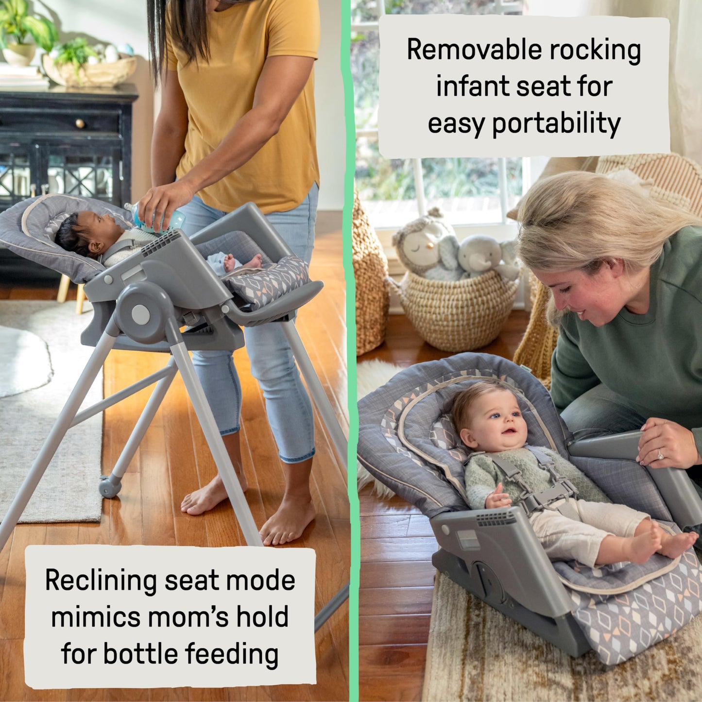 Ingenuity Proper Positioner Deluxe High Chair - 7-In-1 Convertible Baby Seat, Removable Rocking Infant Seat, Unisex, For Ages 0-