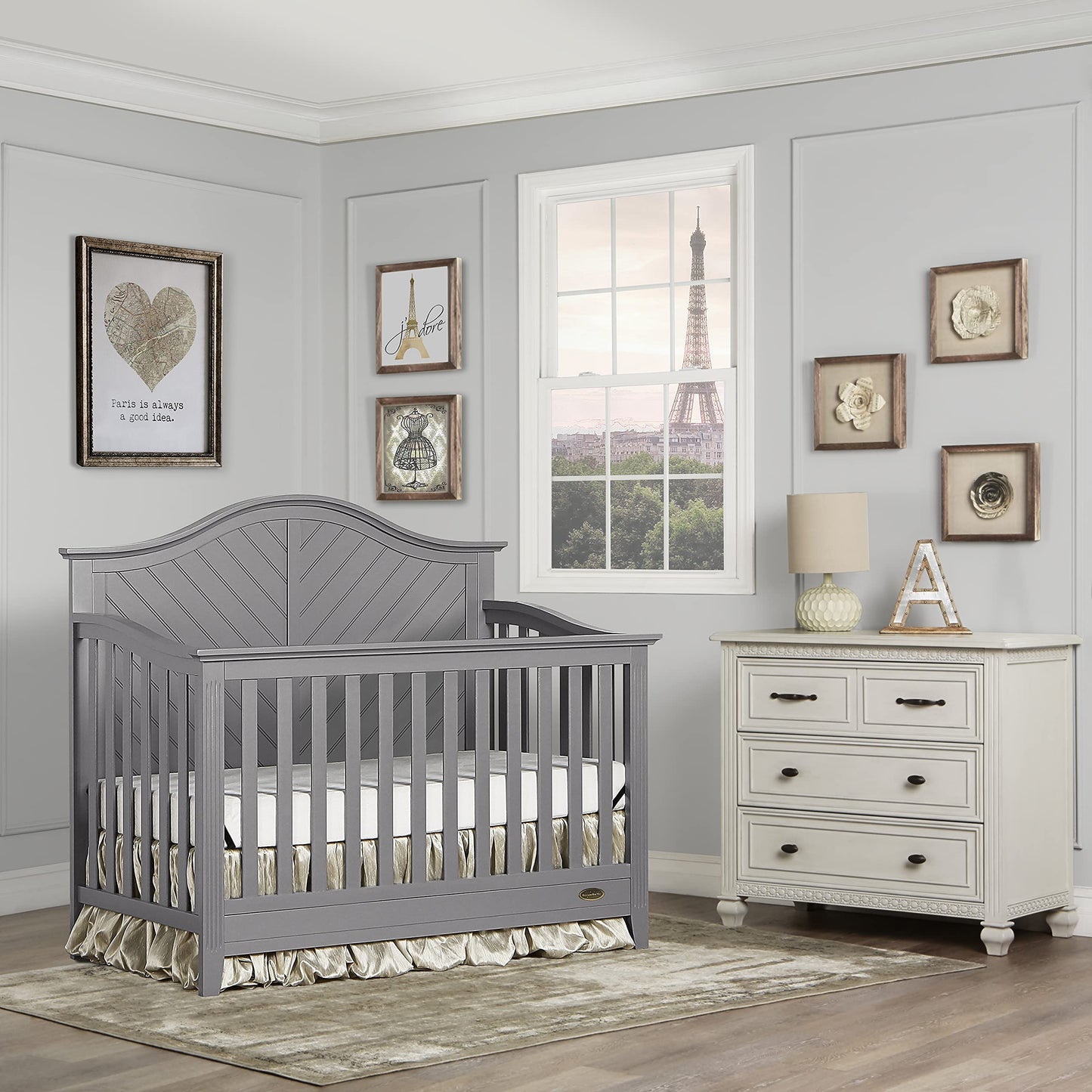Dream On Me Ella 5-In-1 Full Size Convertible Crib In Storm Grey, Greenguard Gold Certified