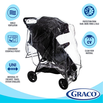 Graco Universal Infant Travel System Rain Cover, Baby Car Seat Stroller Weather Shield, Waterproof Plastic Carseat Canopy, Winte